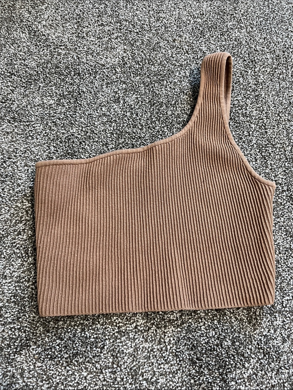Babaton One-Shoulder Ribbed Crop Top in Taupe